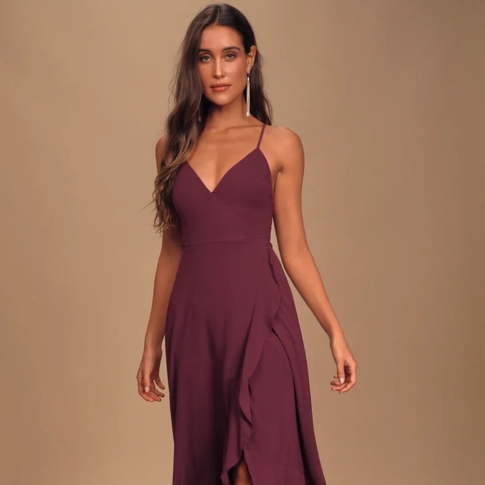 In Love Forever Plum Lace-Up High-Low Maxi Dress